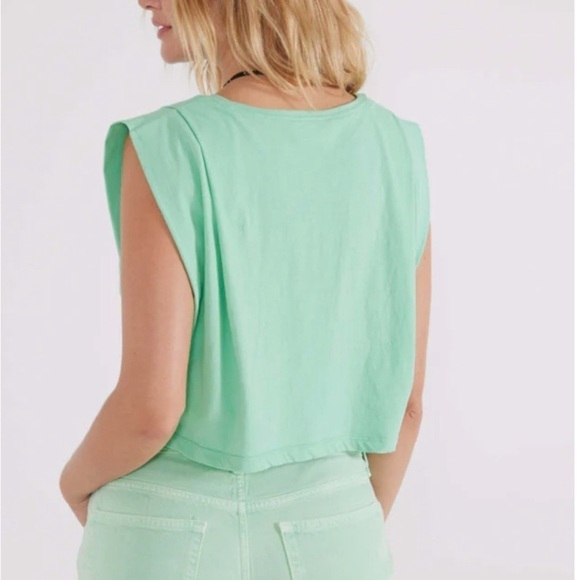Ética Zelie Pleated Crop Muscle Tee Organic Cotton Relaxed Fit In Green Size L - Picture 13 of 15